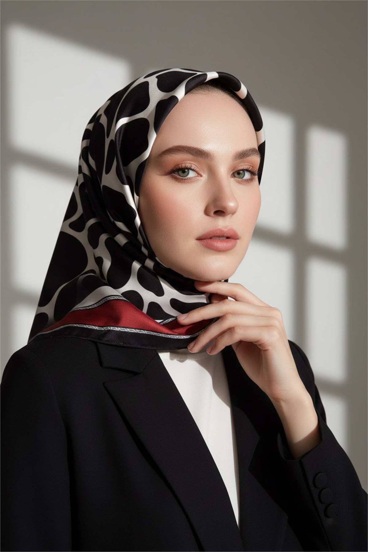 Kristal Taş Desenli Bordo Renkli 90x90 Eşarp (İpek İçermez) Dikim Şekli : El Dikişi