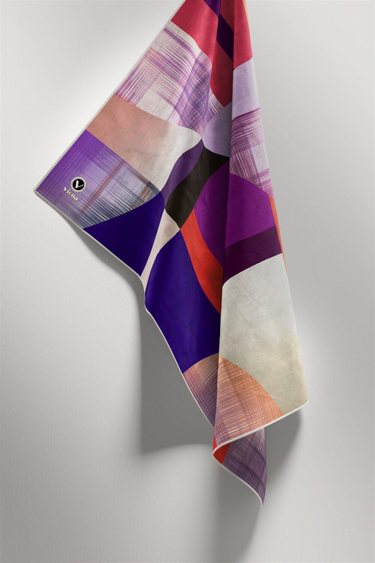Twill Geometrik Desenli Mor Renkli 90x90 Eşarp (İpek İçermez) Kenar Dikiş Şekli El Dikişli