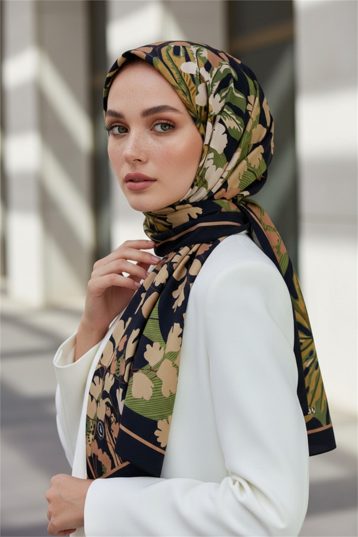 KREP YAPRAK DESENLİ SOMON RENKLİ 75X195 KIRIŞMAZ ŞAL