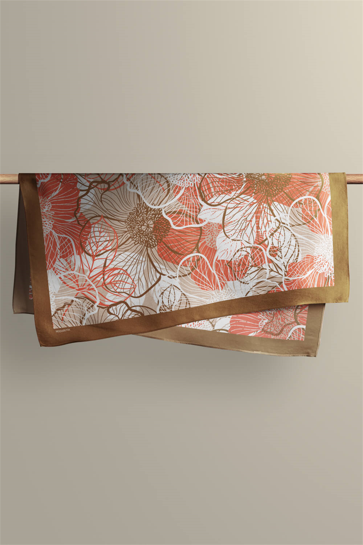 F8 Kadın Çiçek Desenli Bandana 50x50 Pudra Kahve - DG0111