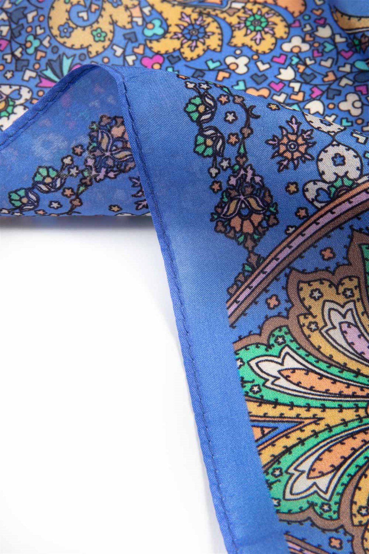 100% İpek Etro Desenli Saks - Fuşya Renkli 92x210 Şal