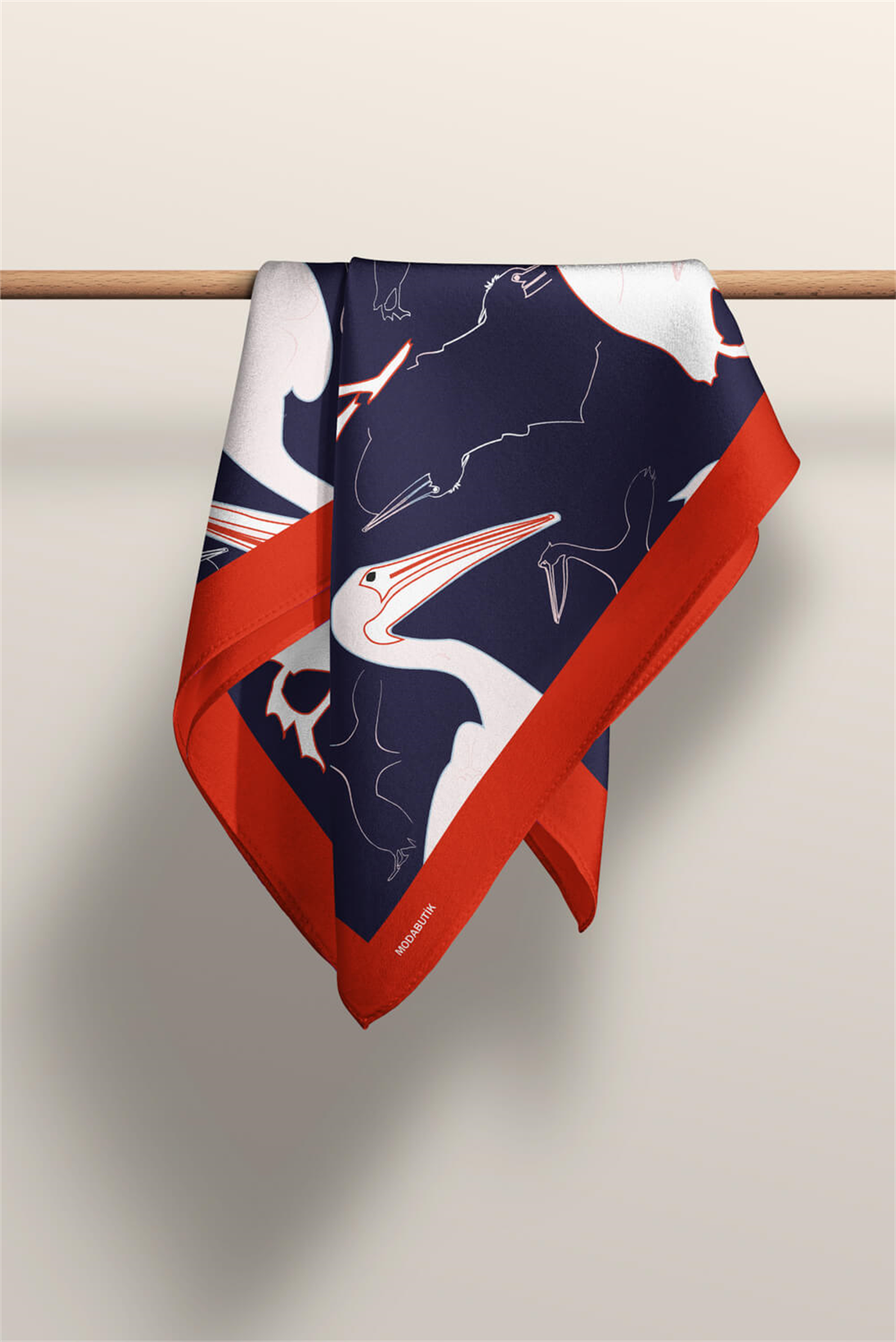 D45 Kadın Kuş Desenli Bandana 50x50 Beyaz Mavi DG0280-22