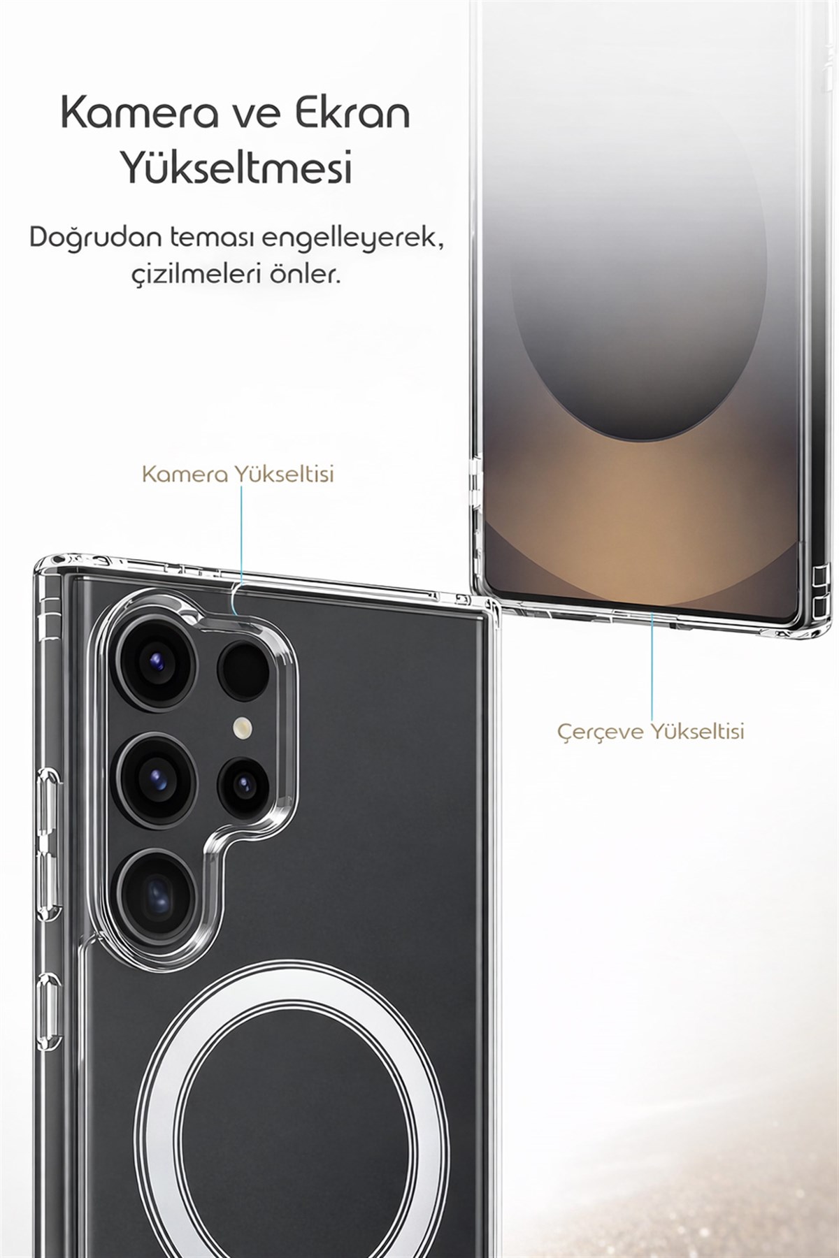 Samsung Galaxy S25 Ultra Uyumlu Kamera Korumalı Magsafe Wireless Şarj Özellikli Lüks Şeffaf Silikon Telefon Kılıfı