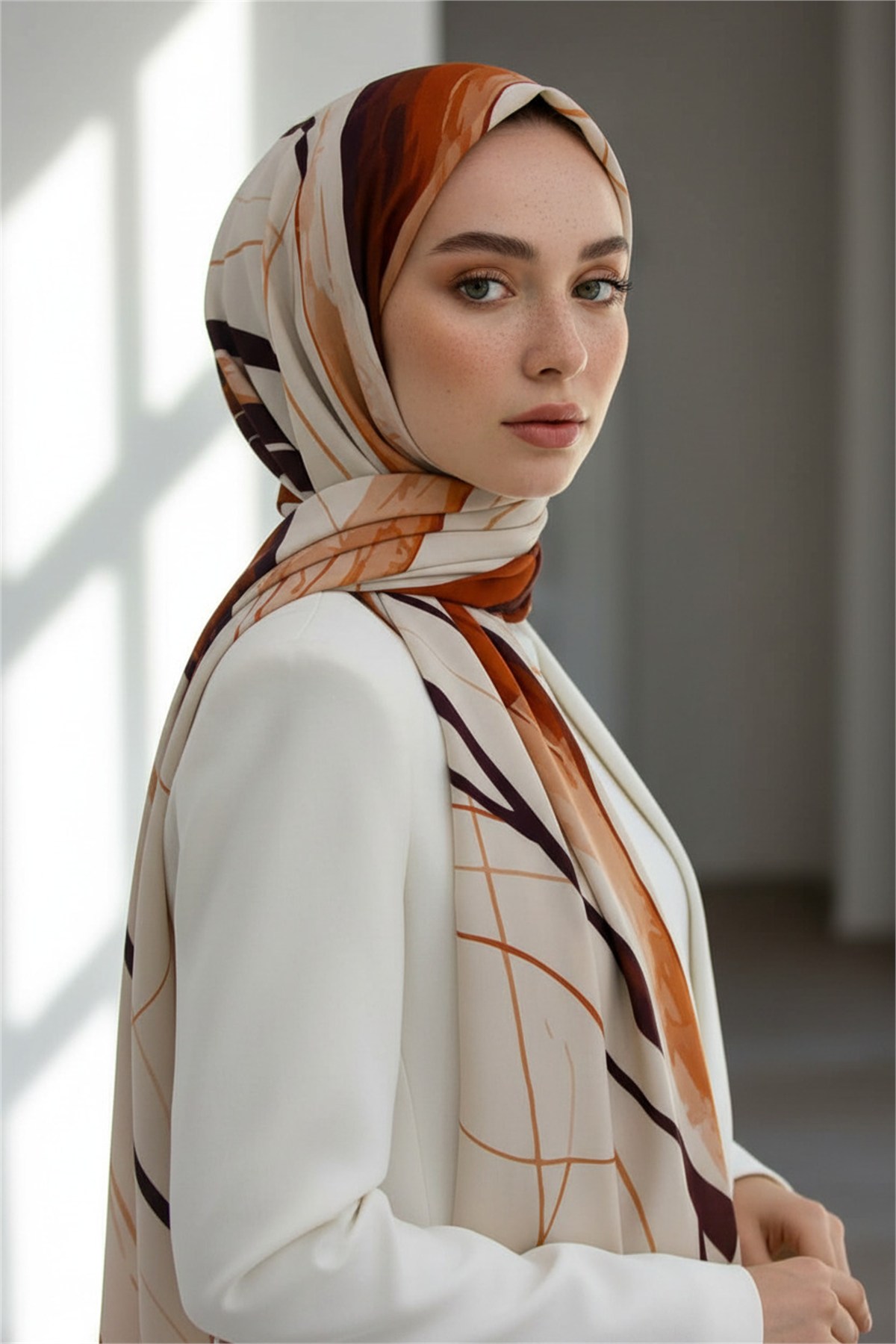 KREP ÇİZGİ DESENLİ TABA RENKLİ 75X195 KIRIŞMAZ ŞAL