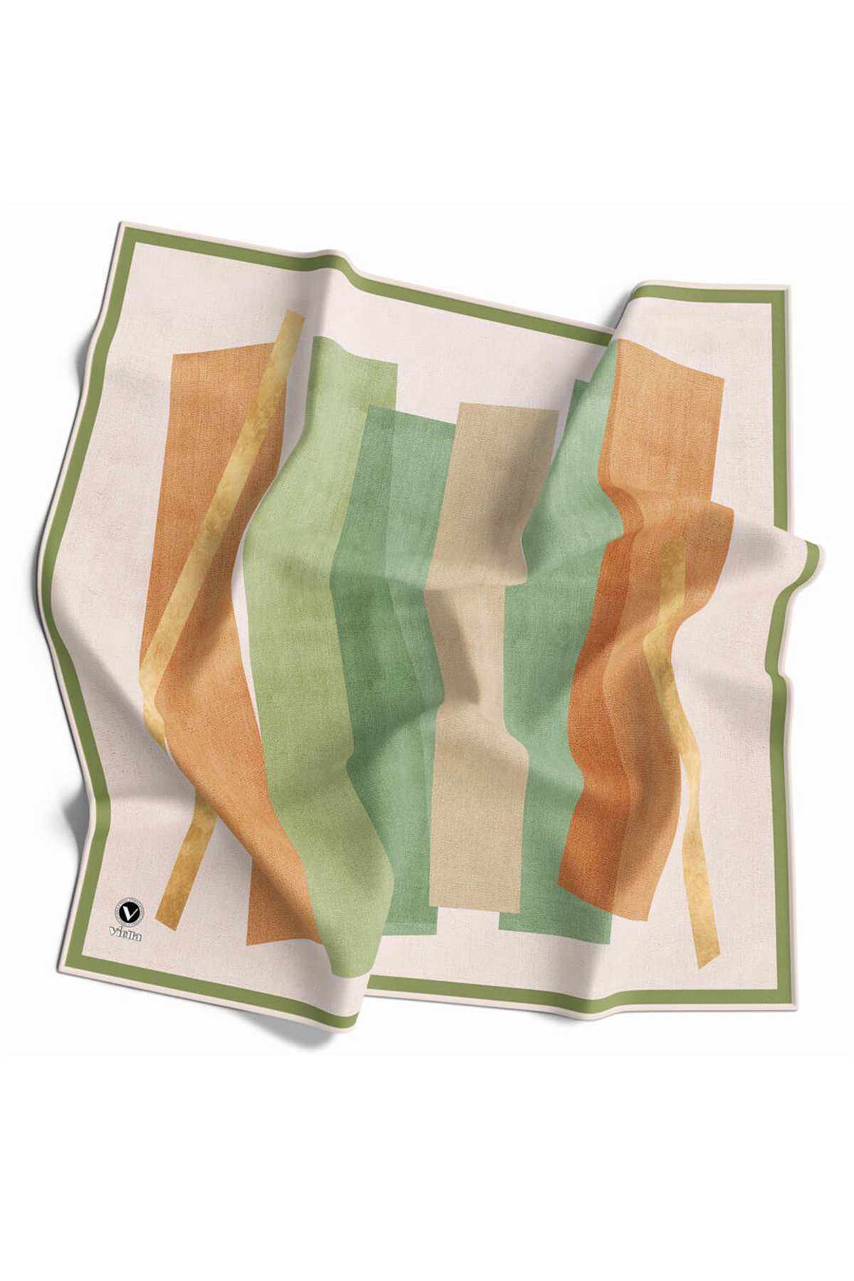 Twill Geometrik Desenli Haki Renkli 90x90 Eşarp (İpek İçermez) Kenar Dikiş Şekli El Dikişli