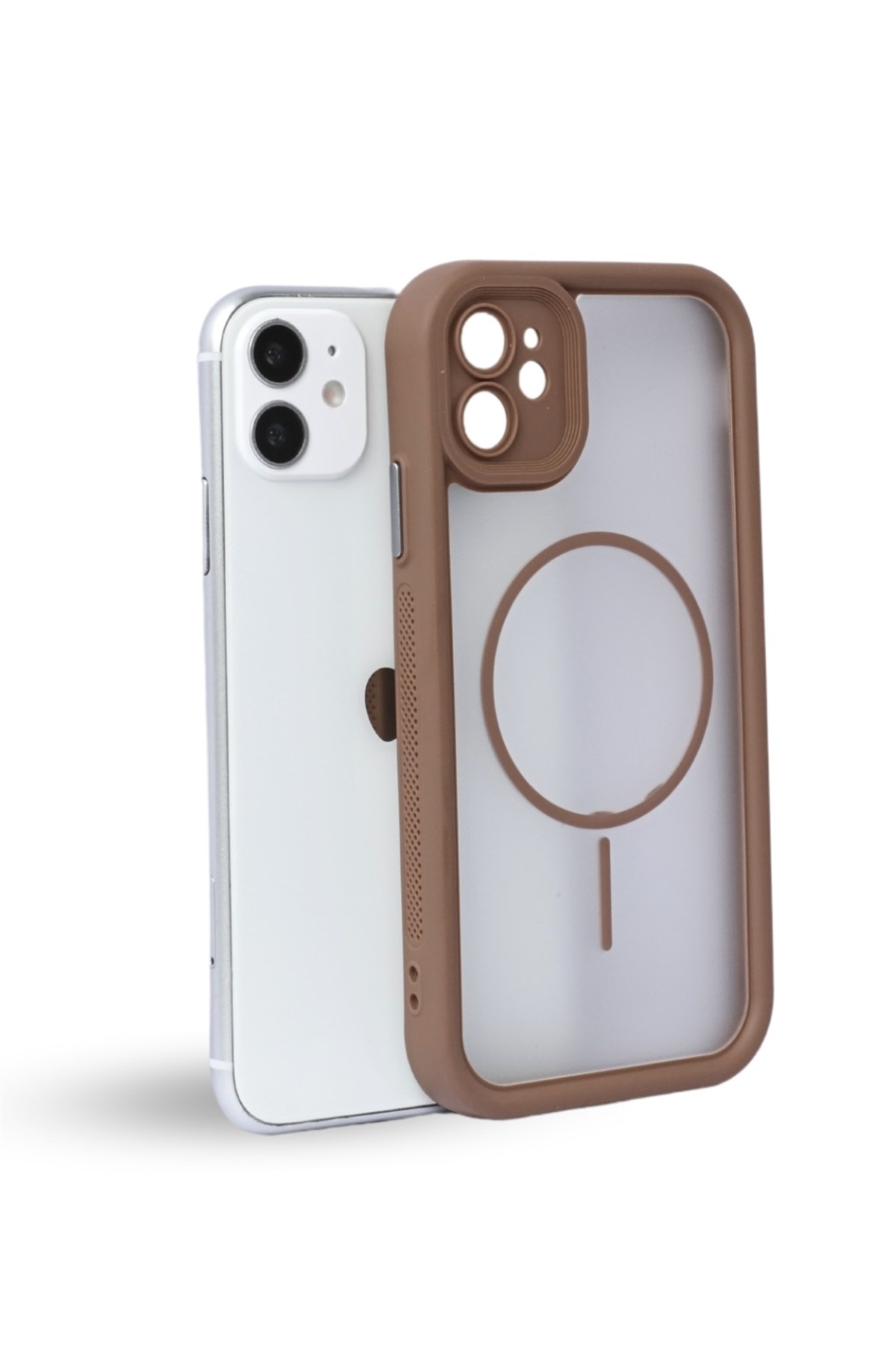 iPhone 12 Kılıf – Kamera Korumalı – MagSafe Uyumlu – Haki Renk – Mat Silikon Telefon Kılıfı