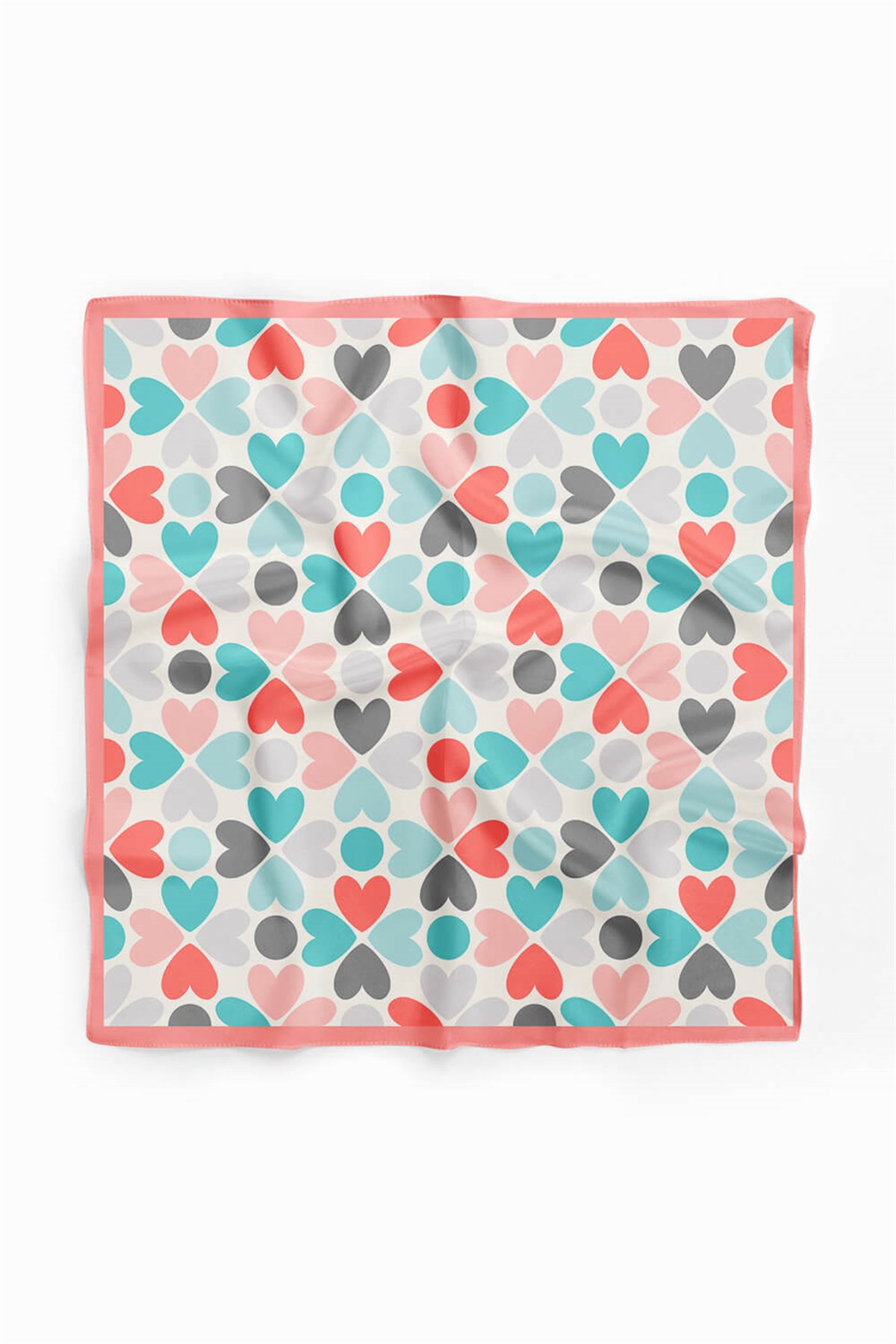 Violla Kadın Pembe  Mavi Kalp Desenli 50x50 Bandana HYL DG0546-22