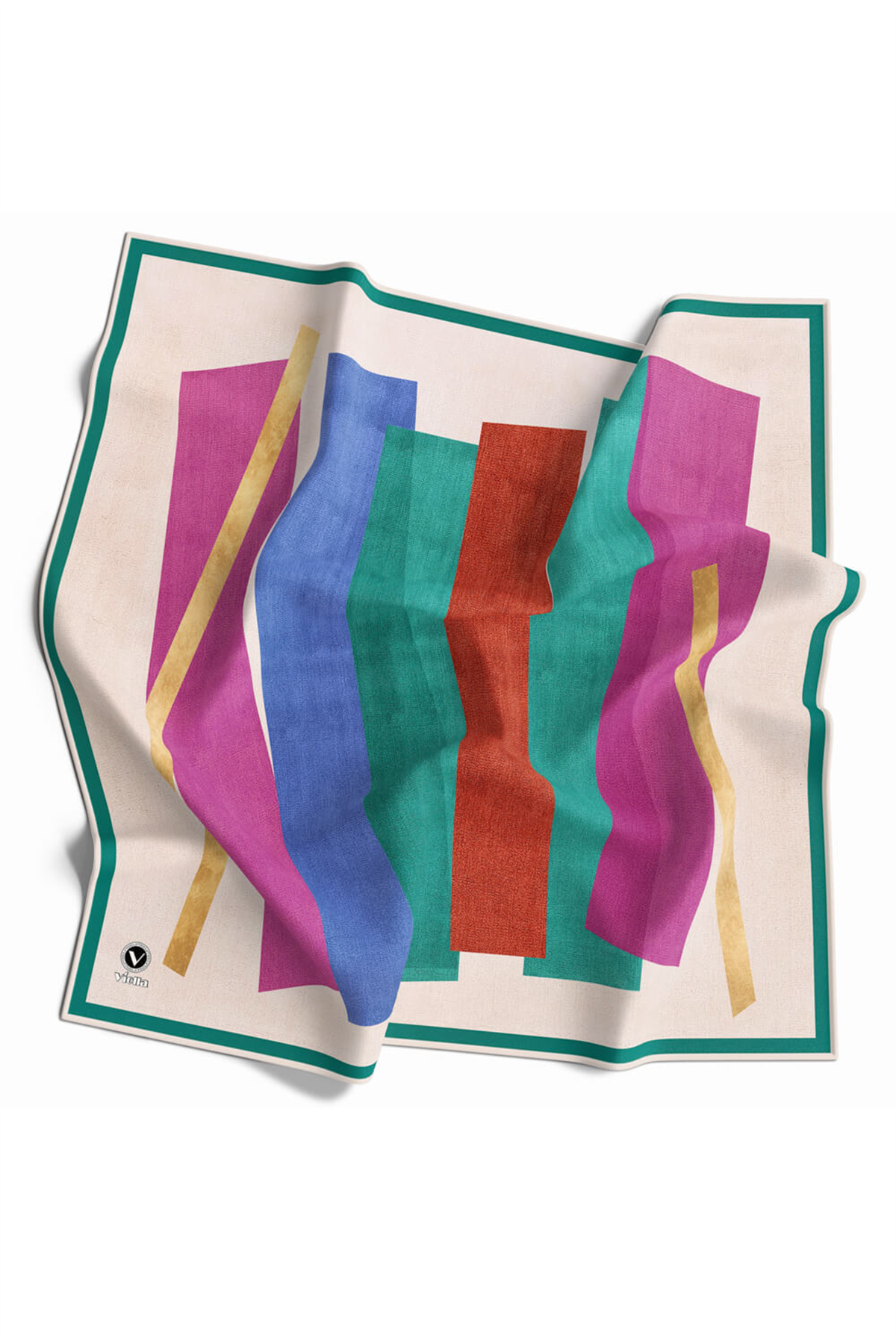 Twill Geometrik Desenli Petrol Yeşili Renkli 90x90 Eşarp (İpek İçermez) Kenar Dikiş Şekli El Dikişli
