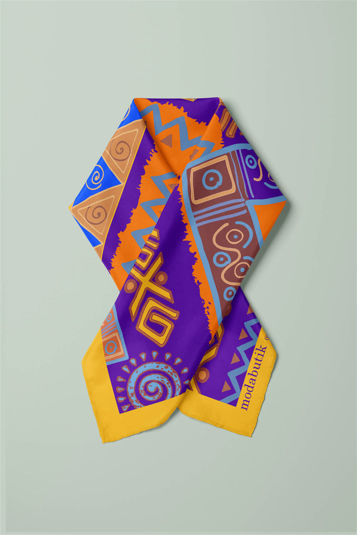 B83 Kadın Etnik Desenli Bandana 50x50 Mor DG0260-22 Snz