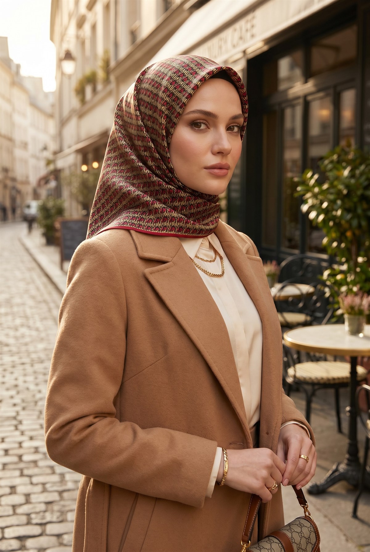%100 Twill İpek Çizgi Desenli Siyah - Bordo Renkli 90x90 Eşarp Dikim Şekli : El Dikişi
