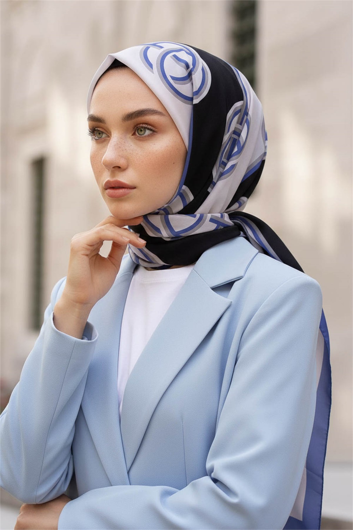 KREP ÇİZGİLİ DESENLİ İNDİGO RENKLİ 75X195 KIRIŞMAZ ŞAL