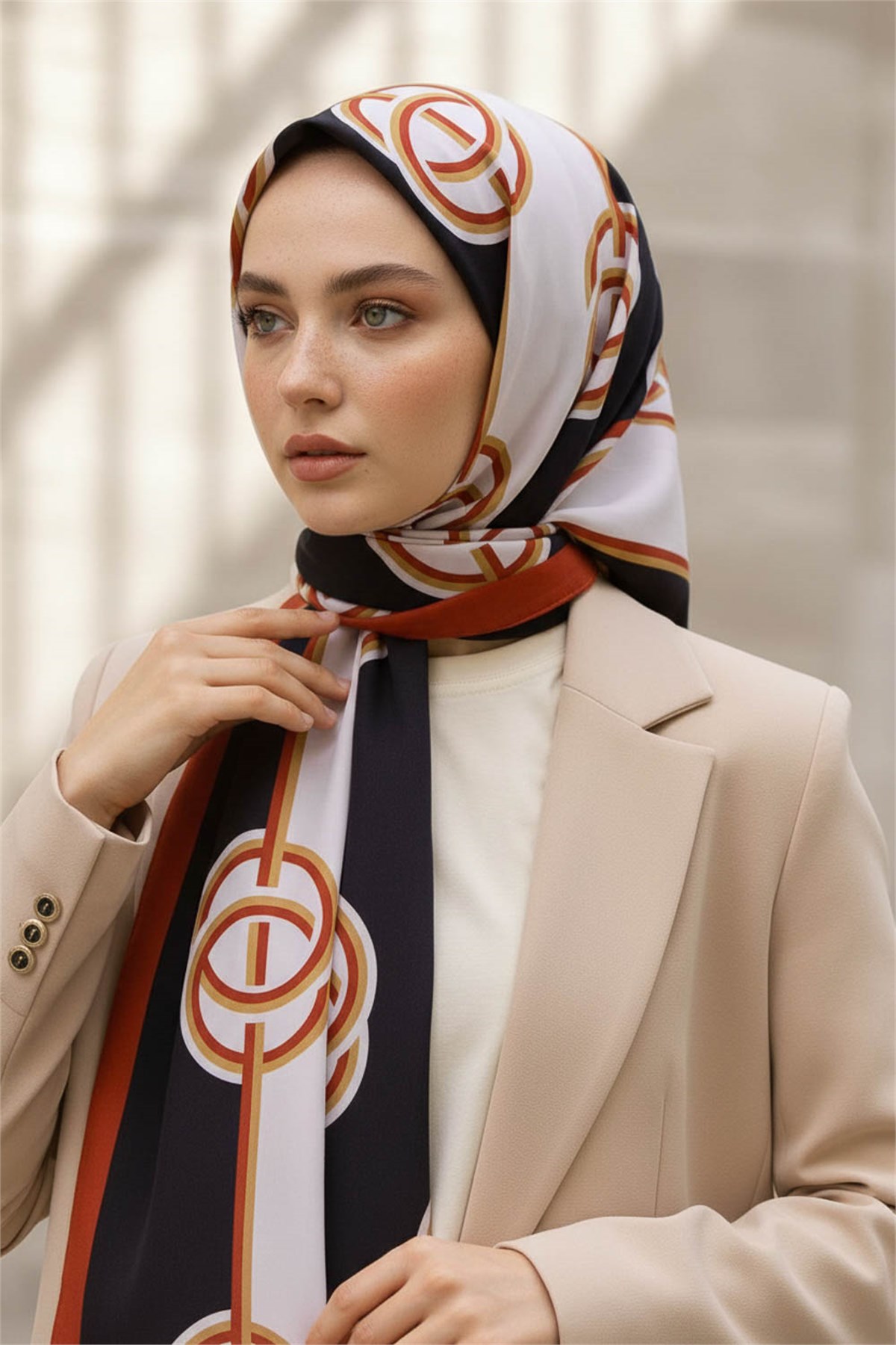 KREP ÇİZGİLİ DESENLİ TABA RENKLİ 75X195 KIRIŞMAZ ŞAL