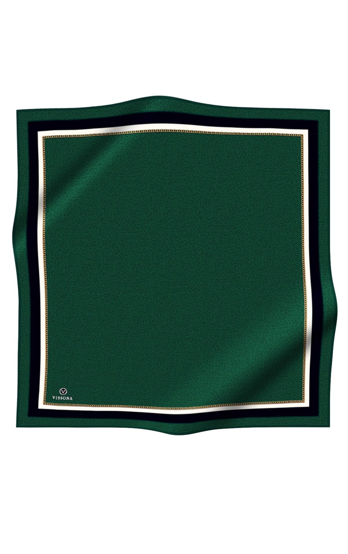 %100 Twill İpek Leopar Desenli Zümrüt Yeşili Renkli 90x90 Eşarp Dikim Şekli : El Dikişi