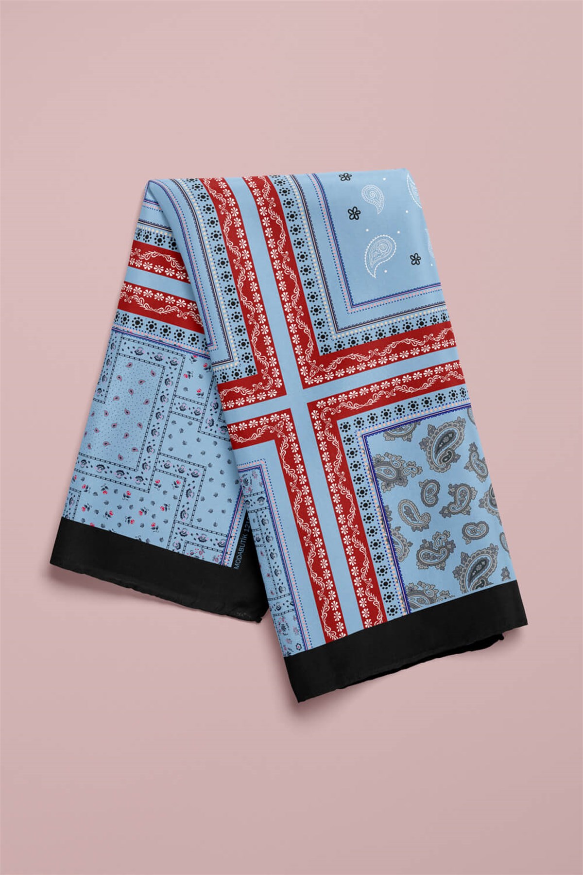 Violla D66 Kadın Mavi Kare Desenli 50x50 Bandana HYL DG01218-22