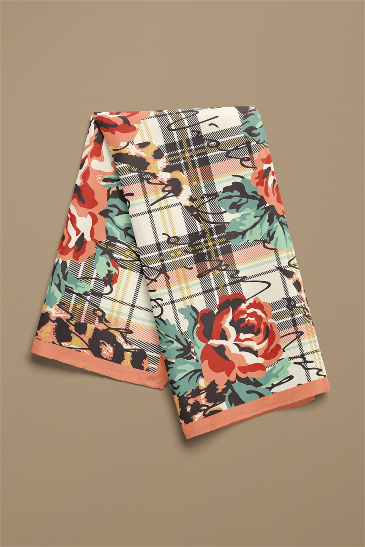 V25 Violla Leopar ve Gül Desenli Bandana