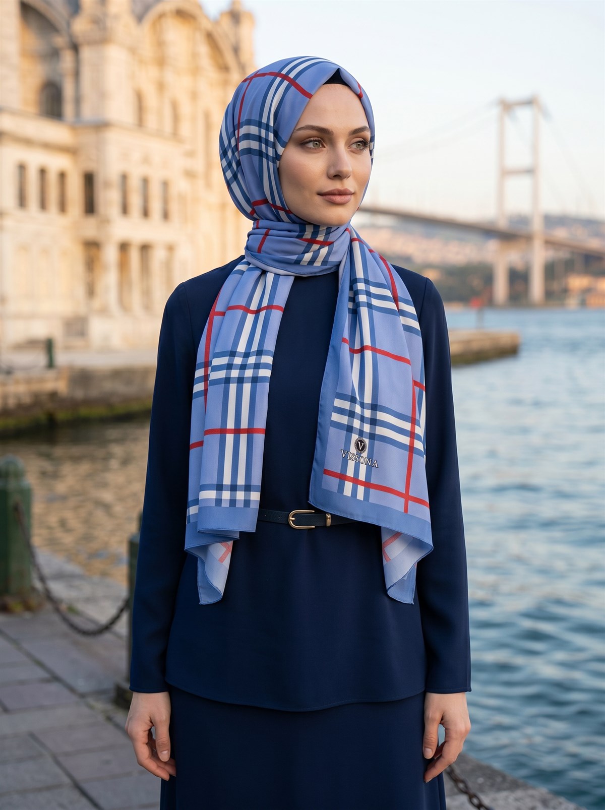 KREP EKOSE DESENLİ BEBE MAVİSİ RENKLİ 75X195 KIRIŞMAZ ŞAL