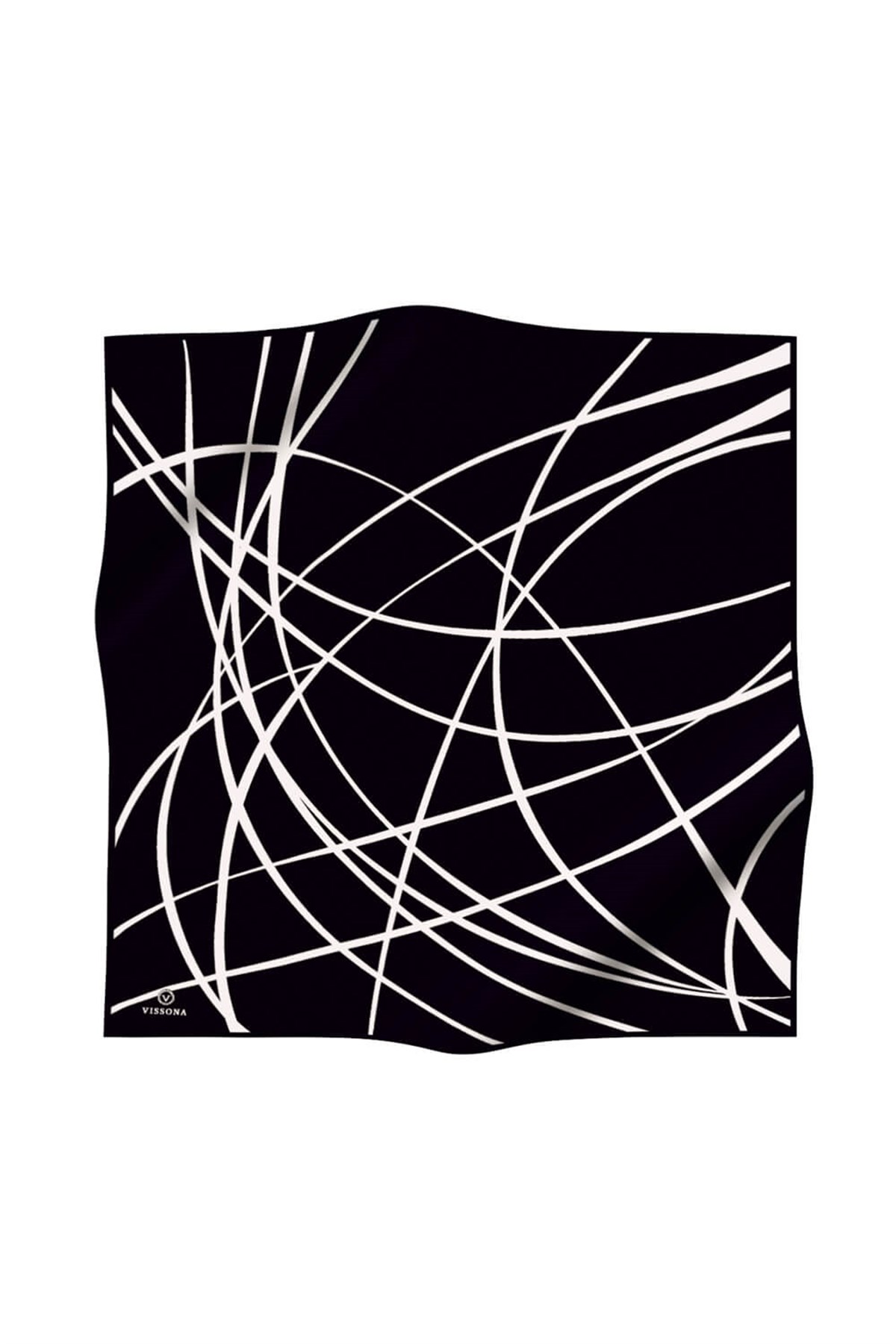 %100 Twill İpek Çizgili Desenli Siyah - Beyaz Renkli 90x90 Eşarp Dikim Şekli : El Dikişi
