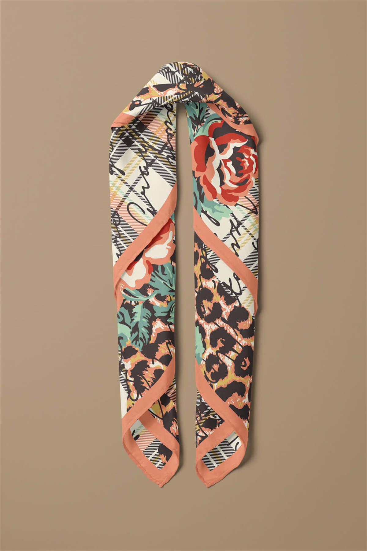 V25 Violla Leopar ve Gül Desenli Bandana
