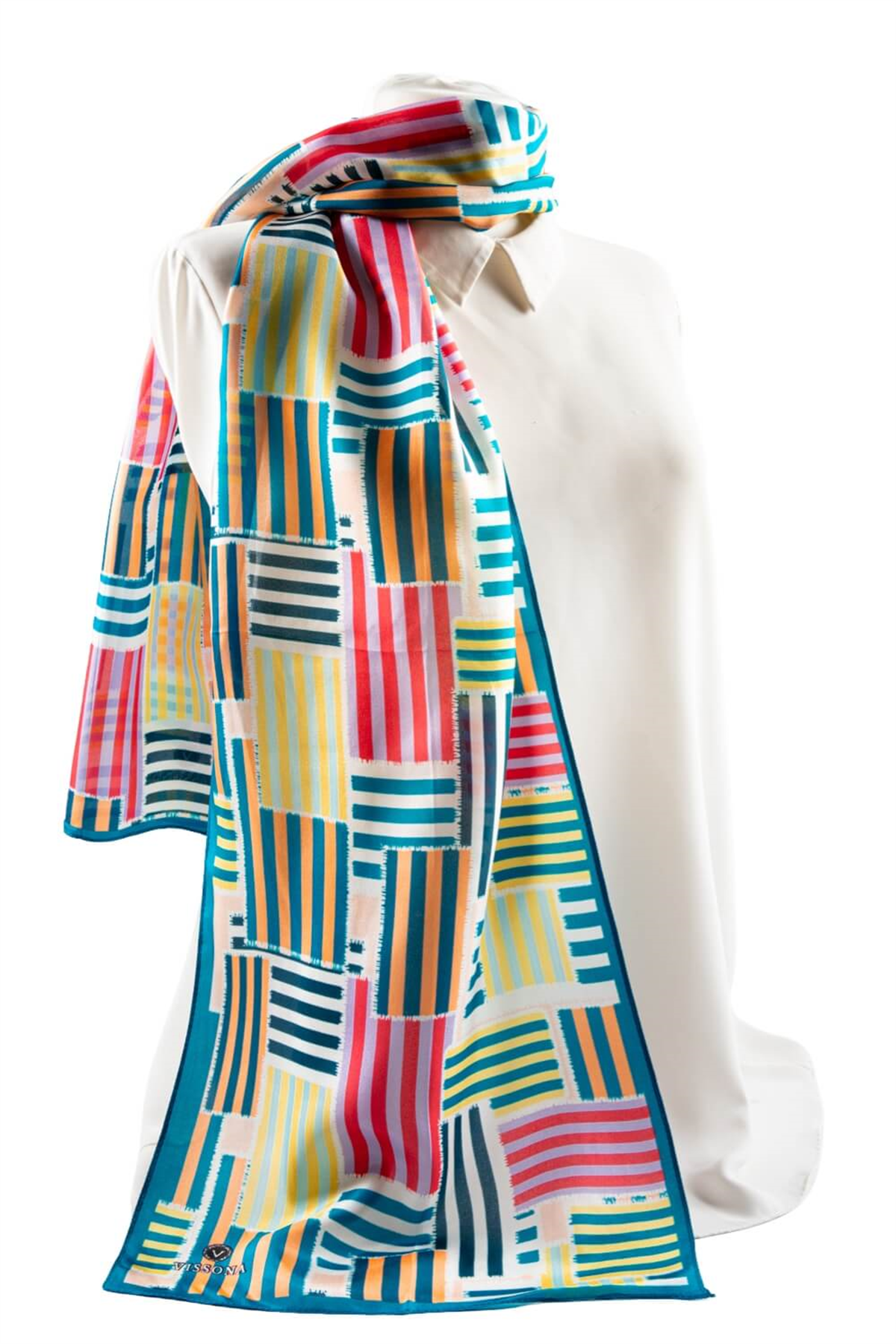 SATEN İPEK GEOMETRİK DESENLİ KADIN FULAR