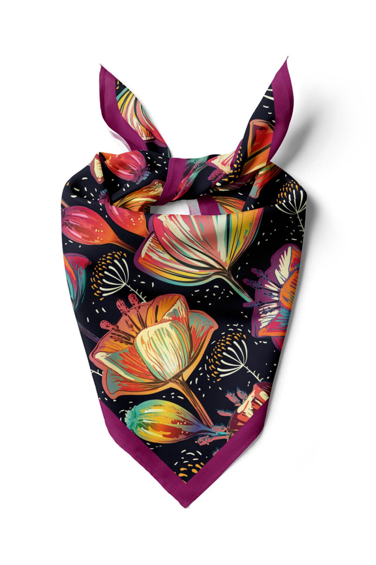 Violla B33 Kadın Flow Desenli Bandana 50x50 Siyah DG0173-22