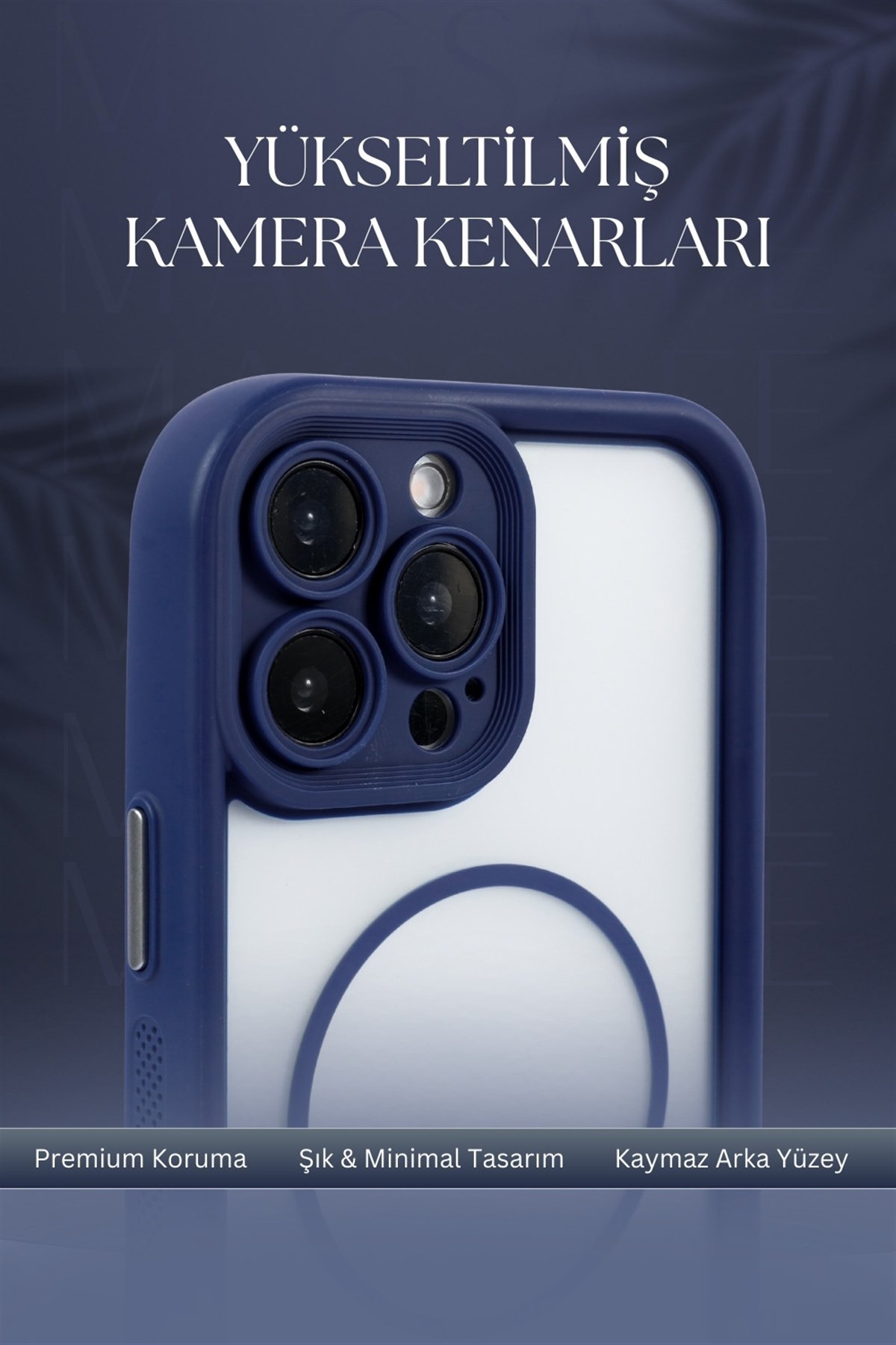 iPhone 13 Pro Max Uyumlu Kamera Korumalı Magsafe Wireless Şarj Özellikli Mat Silikon Lacivert renkli Silikon Telefon Kılıfı
