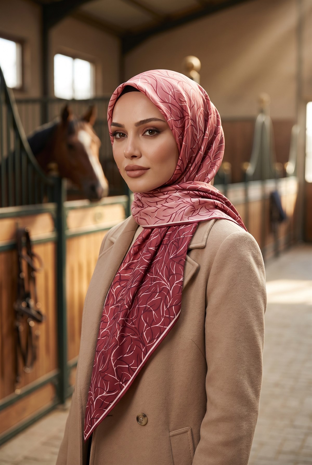 %100 Twill İpek Degrade Desenli Gül Kurusu Renkli 90x90 Eşarp Dikim Şekli : El Dikişi