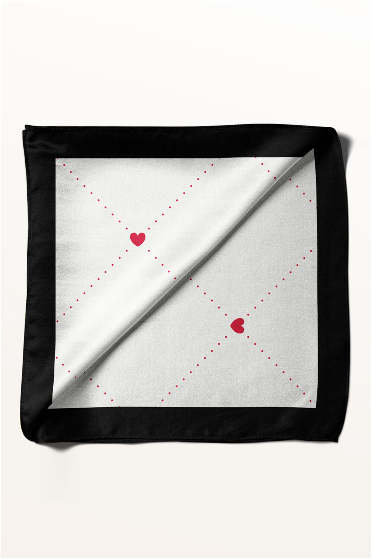 A50 Kadın Kare Kalp Desenli Bandana 50x50 DG0268-22