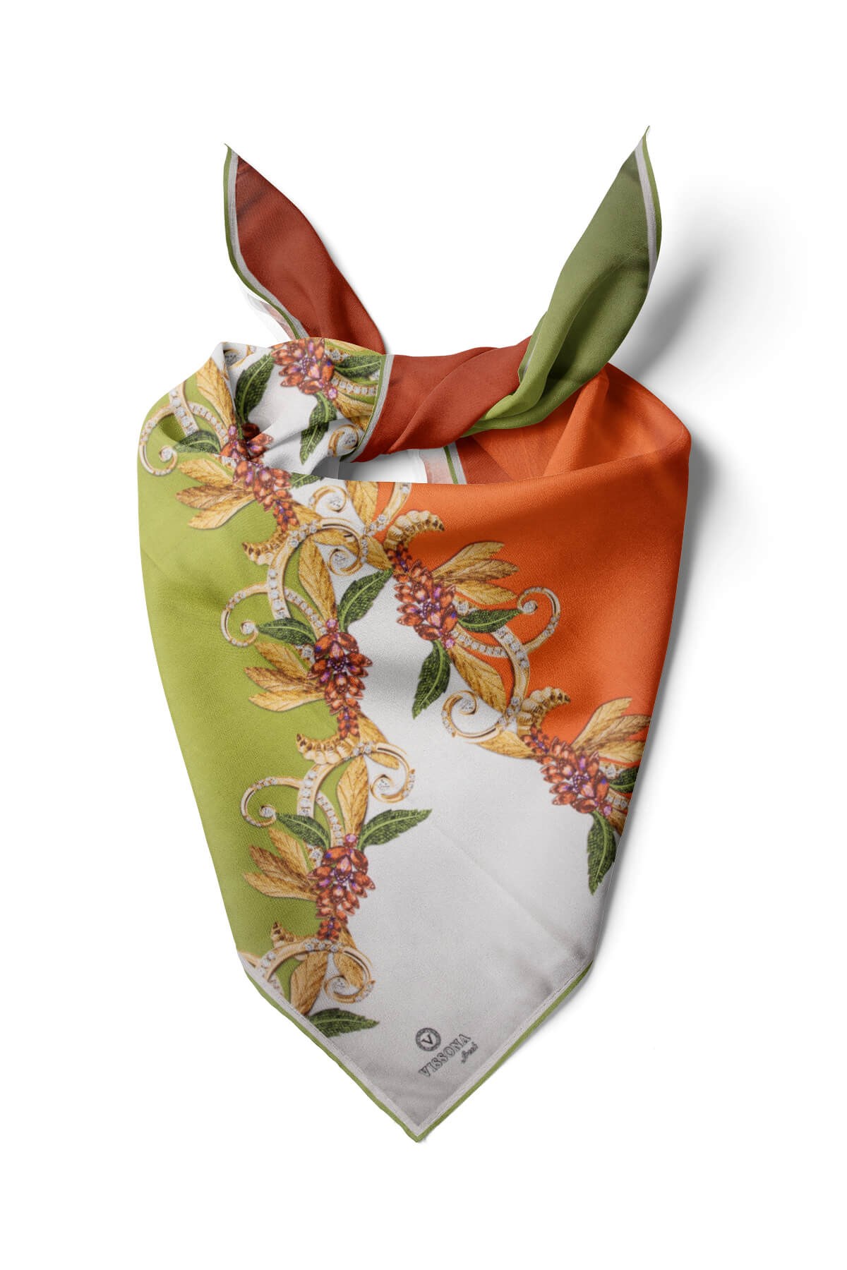 %100 İpek Kadın Desenli Bandana 80x80