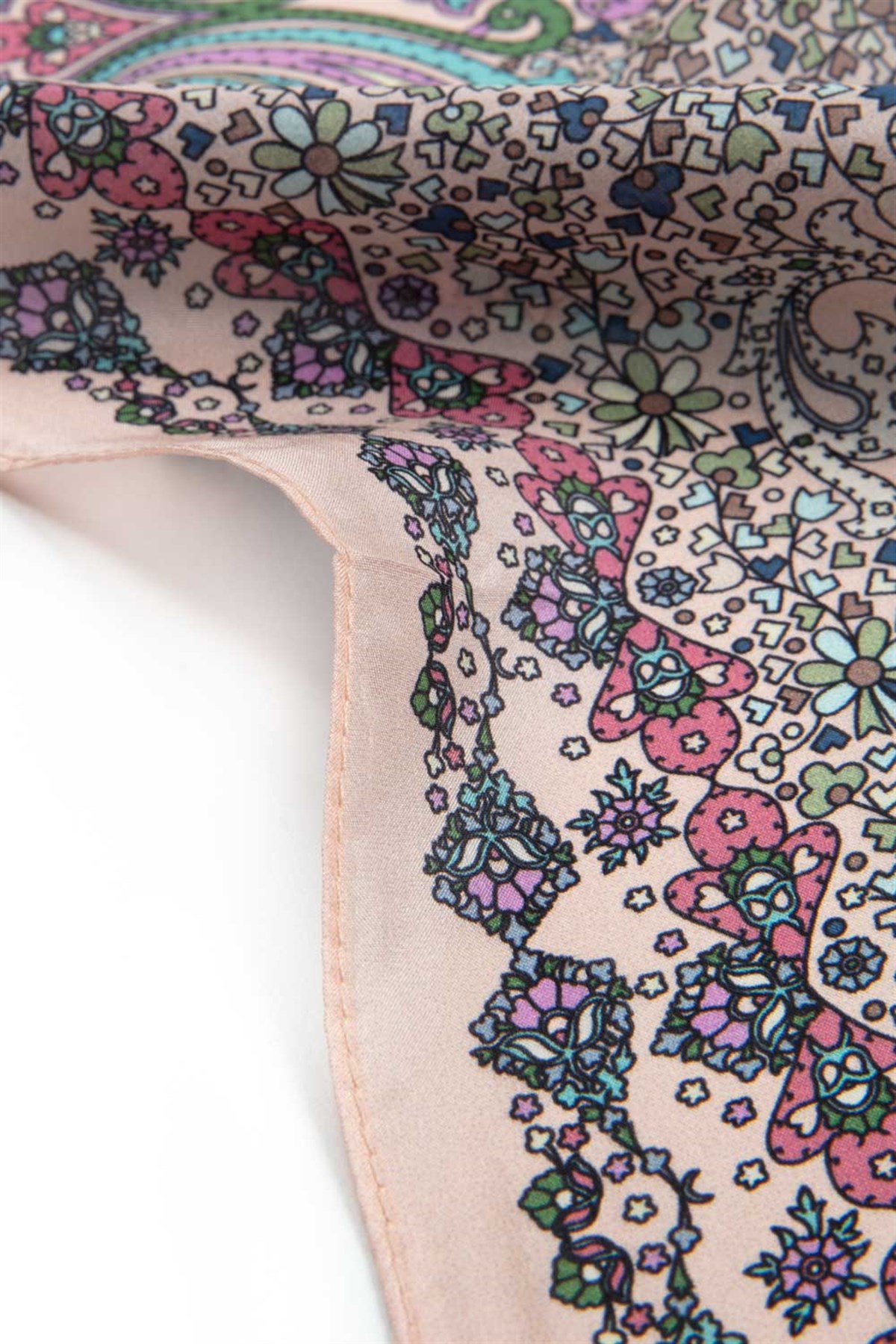 100% İpek Etro Desenli Somon - Petrol Yeşili Renkli 92x210 Şal