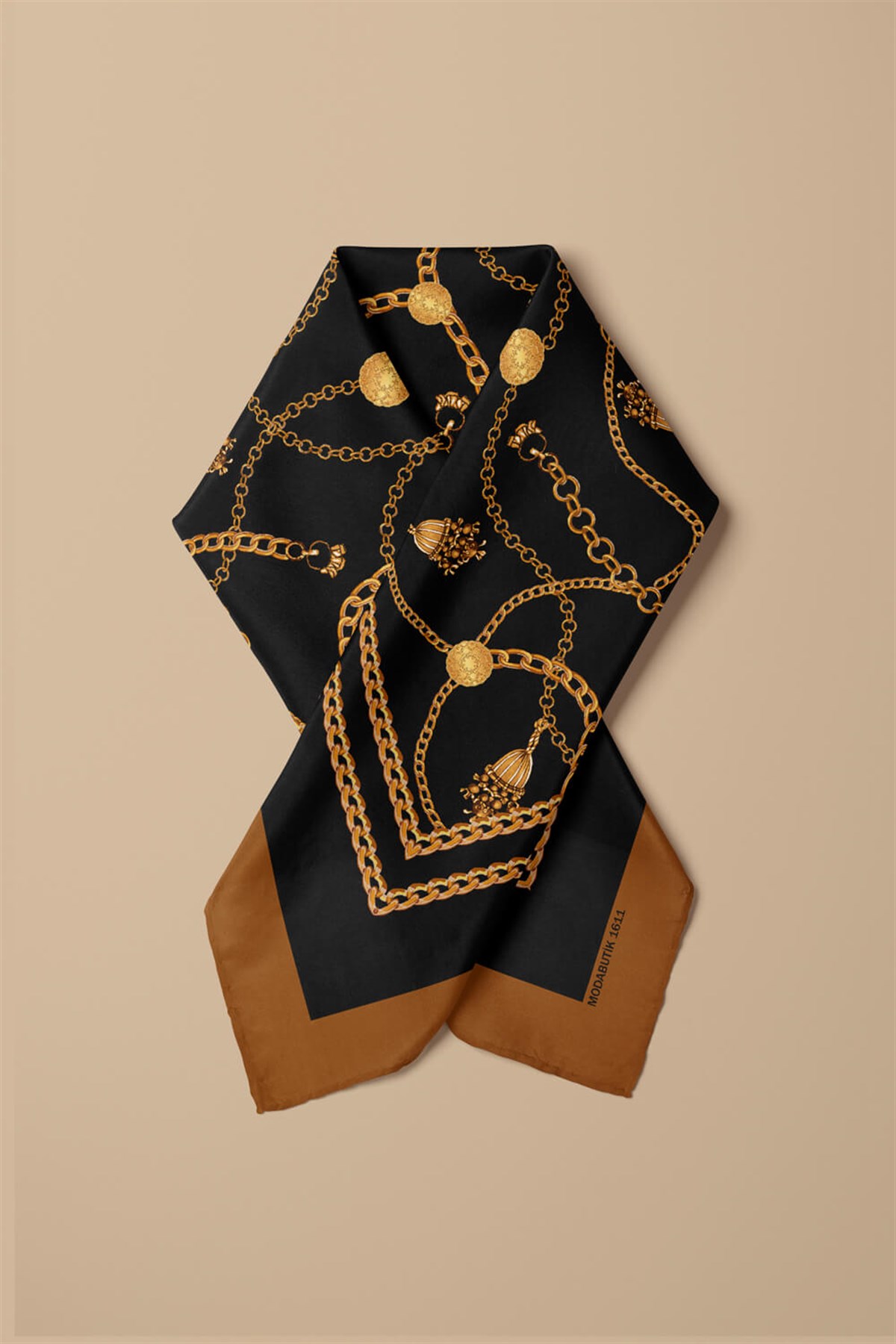 Violla C28 Kadın Sarı Siyah Zincir Desenli 50x50 Bandana HYL DG01611-22
