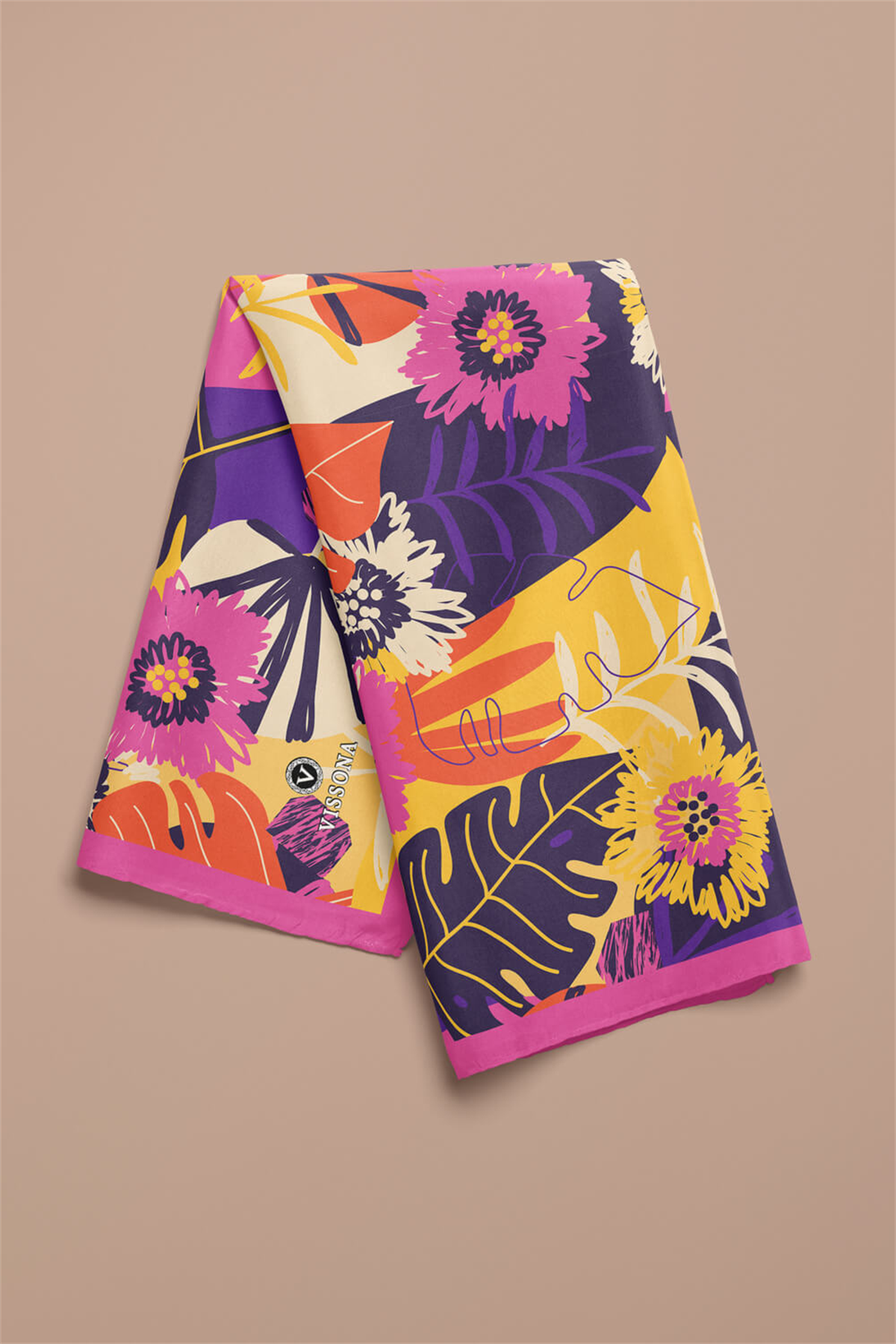 Saten İpek Yaprak Desenli Kadın Bandana