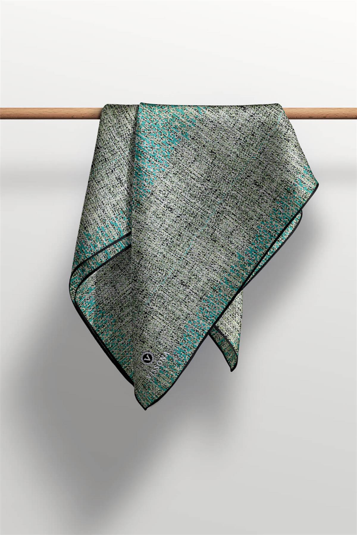 %100 Twill İpek Dokulu Desen Mint Yeşili - Su Yeşili Renkli 90x90 Eşarp Kenar Dikiş Şekli El Dikişli