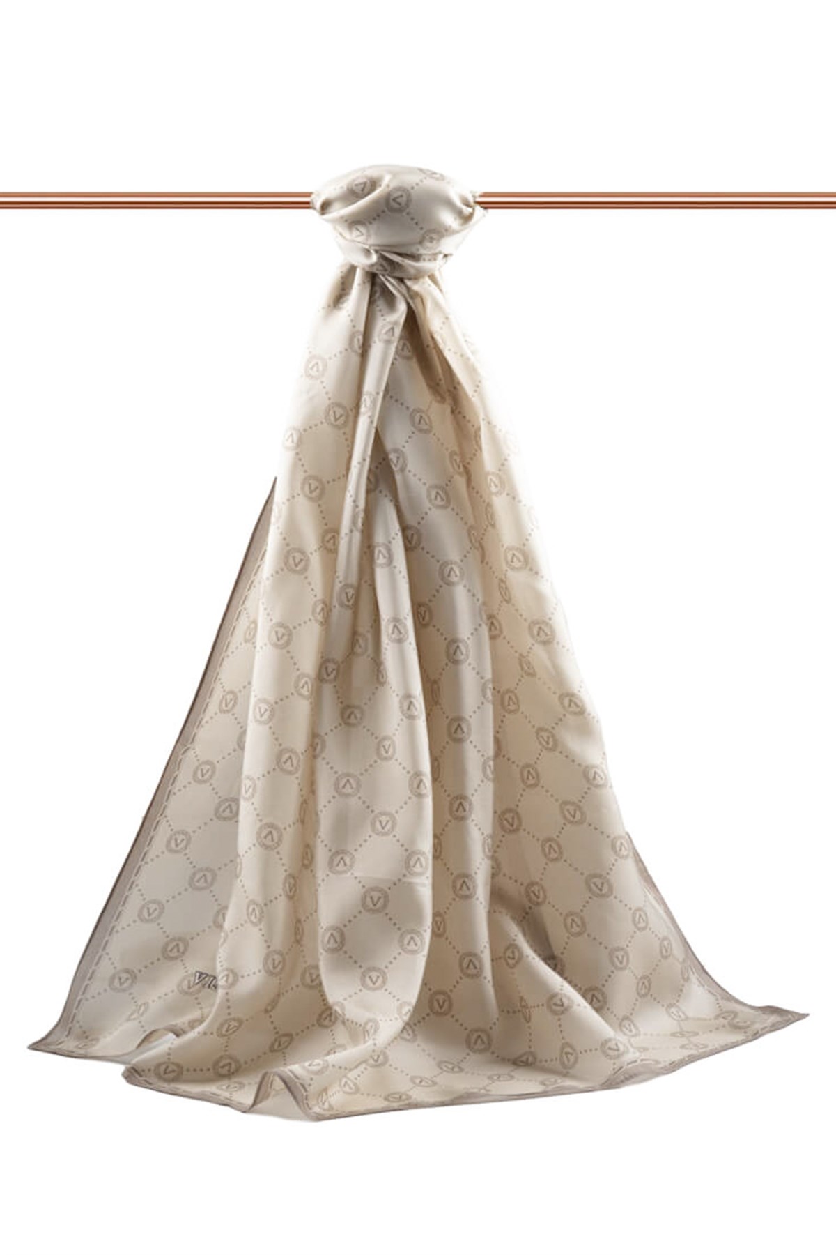 % 100 İpek V Logo Desenli Vizon Renkli 90x210 Şal