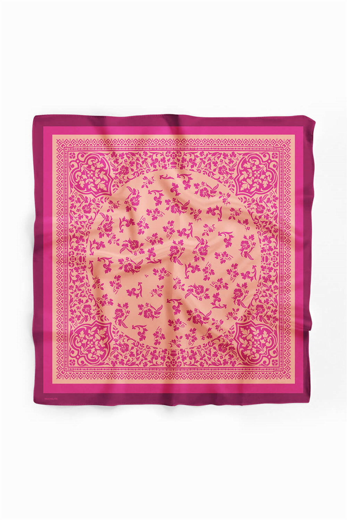 E110 Kadın Vintage Desenli Bandana 50x50 Pembe DG0206-22 Snz