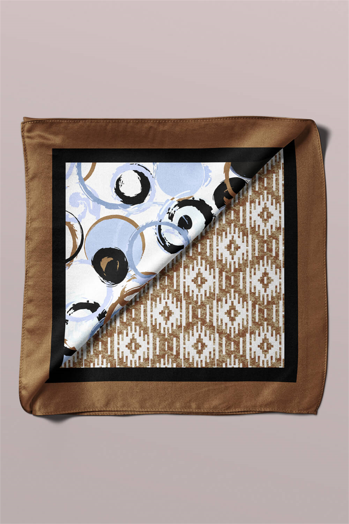 E39 Kadın Etnik Patchwork Desenli Bandana 50x50 Mavi DG0204-22