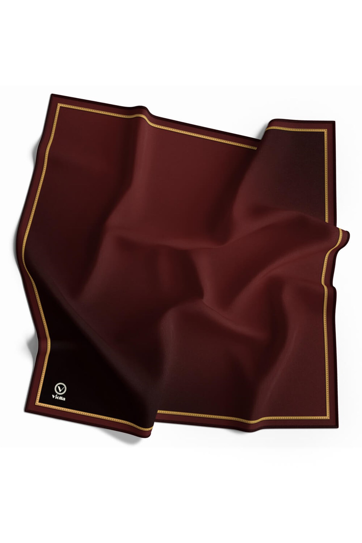 Twill Degrade Desenli Bordo Renkli 90x90 Eşarp (İpek İçermez) Kenar Dikiş Şekli El Dikişli