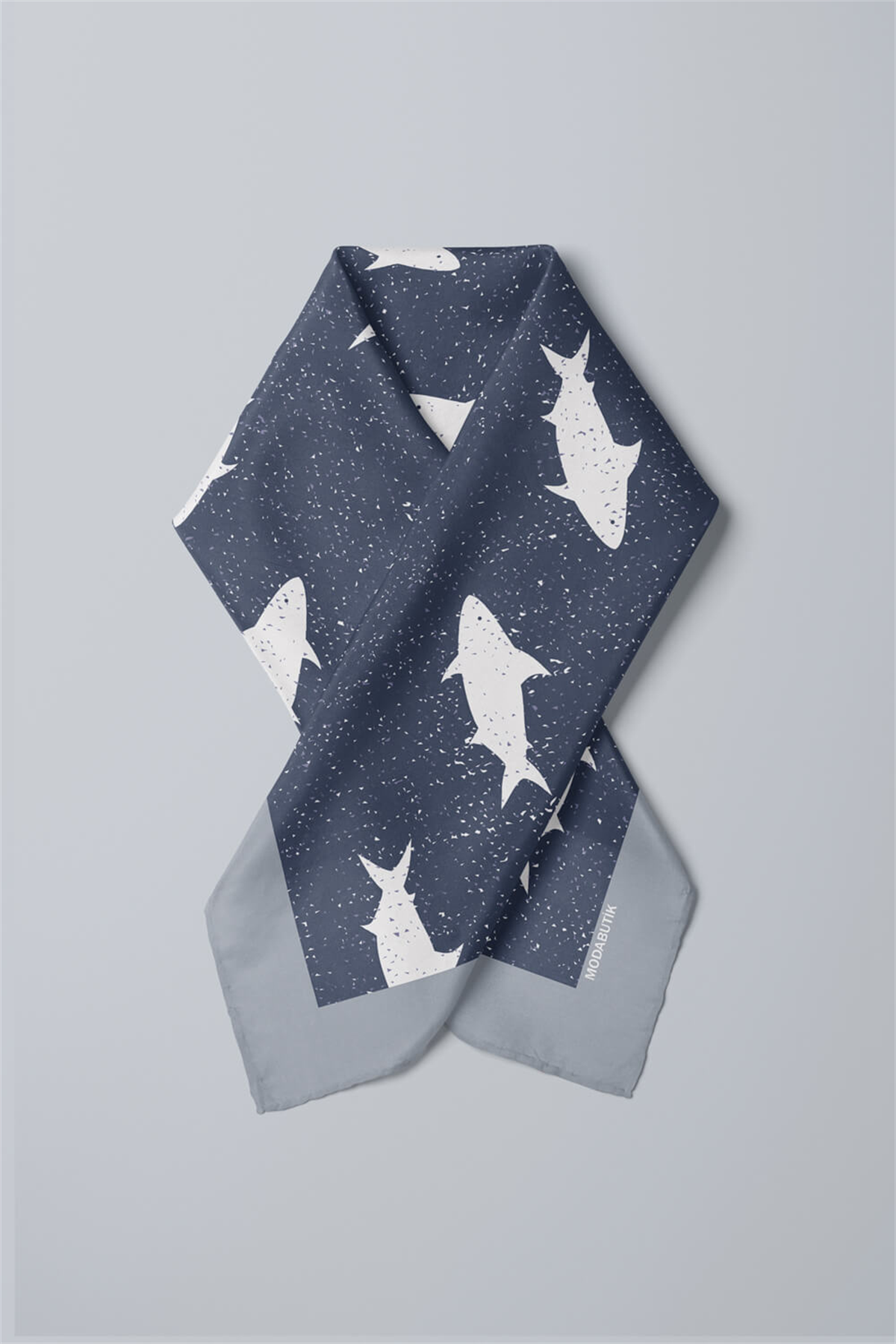 Y59 Kadın Shark  Desenli Bandana 50x50 Mavi DG0134-22