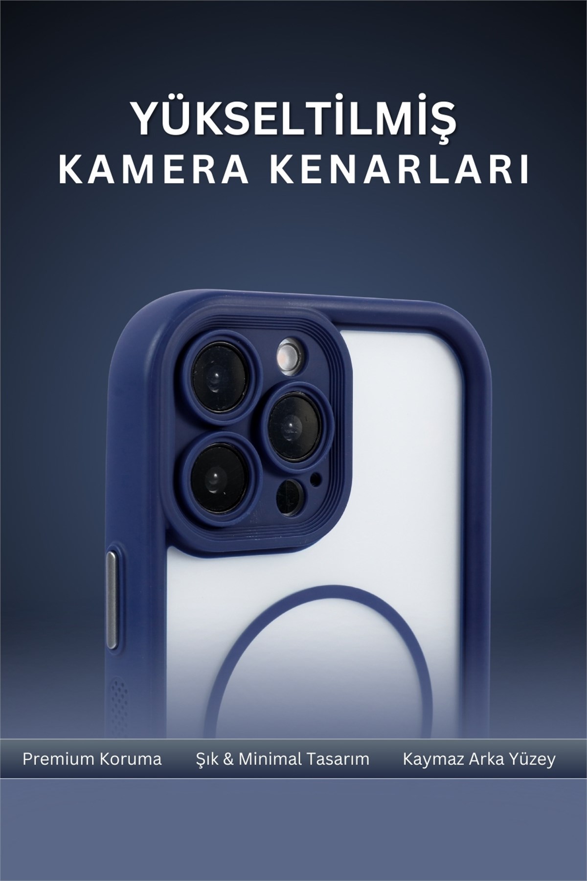 iPhone 15 Pro Max Kılıf – Kamera Korumalı – MagSafe Uyumlu – Lacivert Renk – Mat Silikon Telefon Kılıfı
