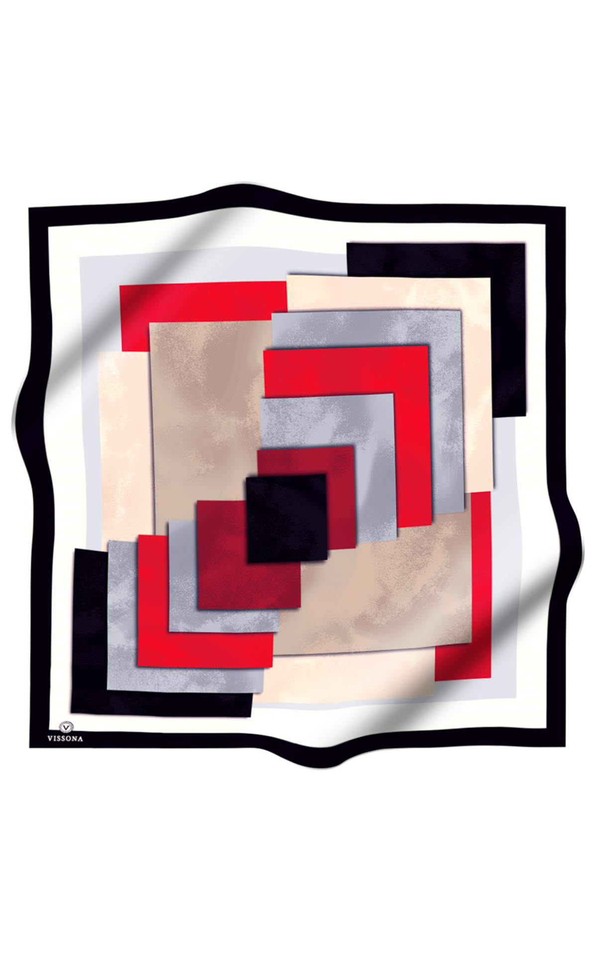 % 57 İPEK % 43 VİSKON Twill Geometrik Bulut  Desenli Kırmızı Bej  Renkli 90x90 Eşarp Dikim Şekli: El Dikişi