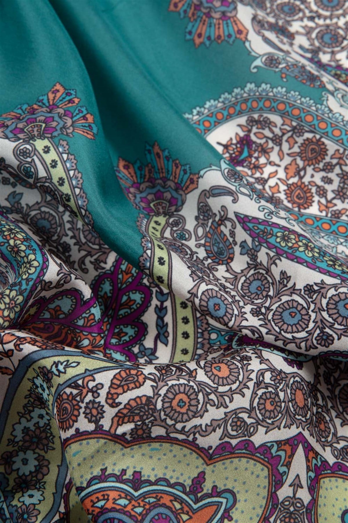 100% İpek Etro Desenli Petrol Yeşili Renkli 92x210 Şal