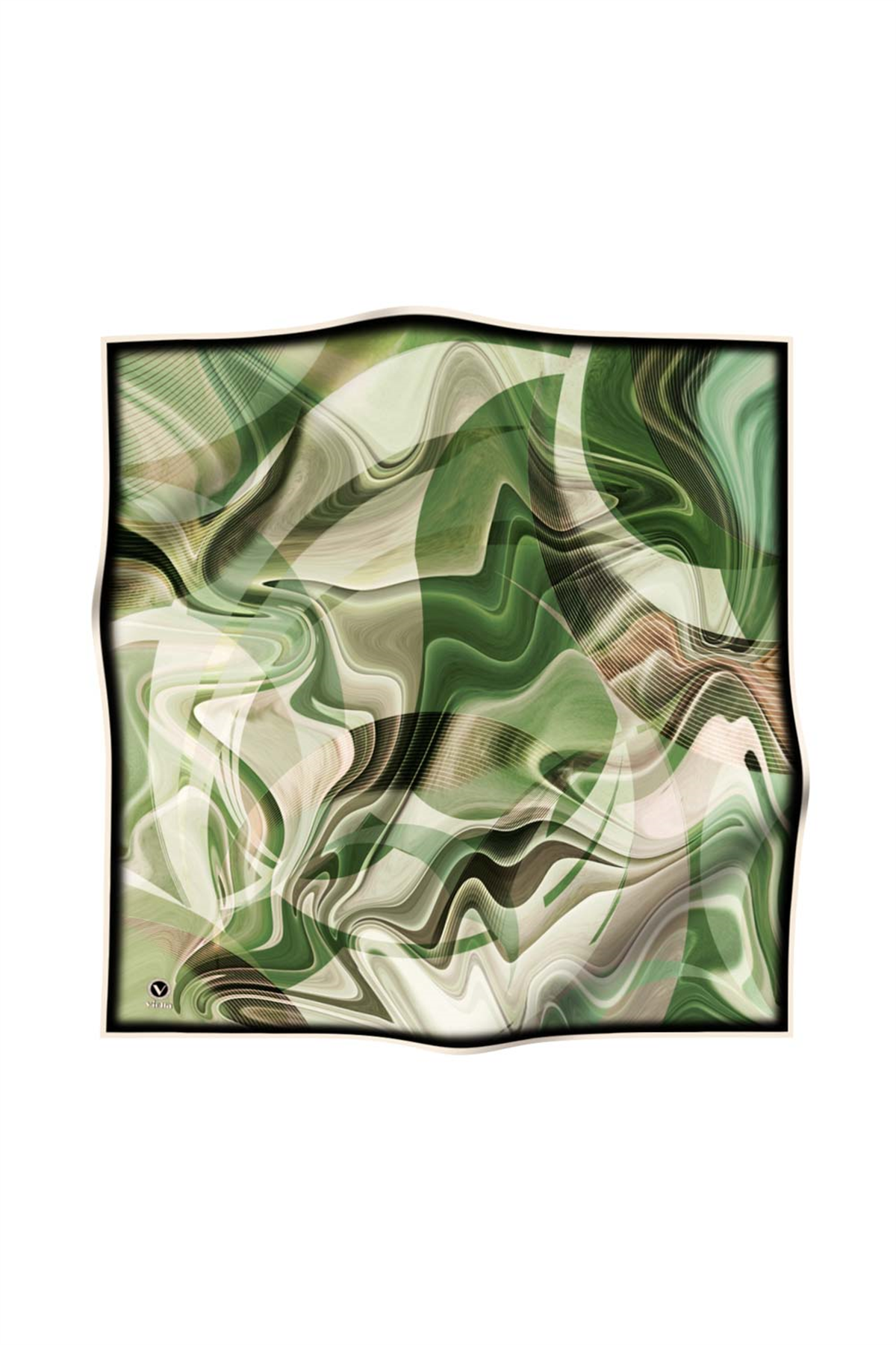 Twill Soyut Dalga Desenli Zümrüt Yeşili Renkli 90x90 Eşarp (İpek İçermez) Dikim Şekli : El Dikişi