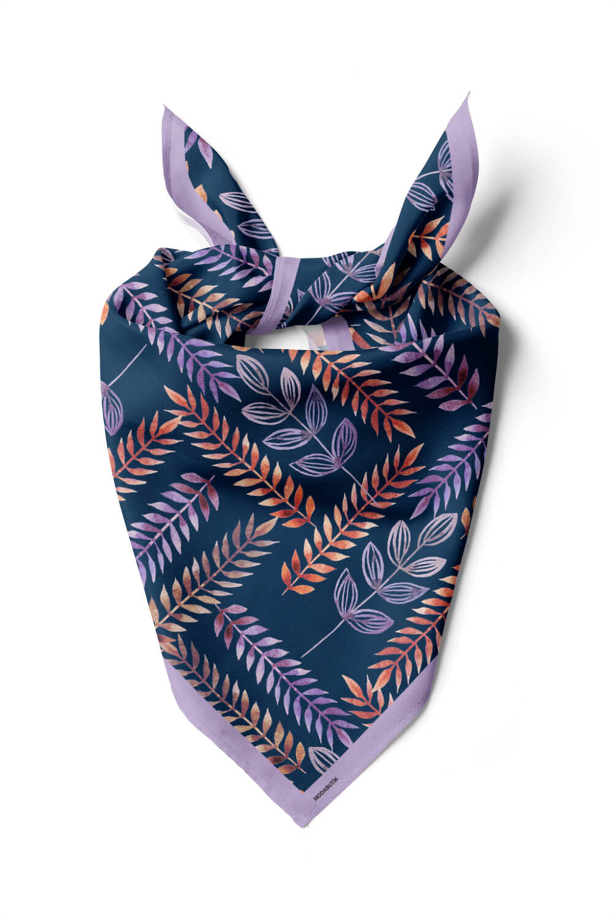 Y82 Kadın Yaprak Desenli Bandana 50x50 Mavi DG0465-22