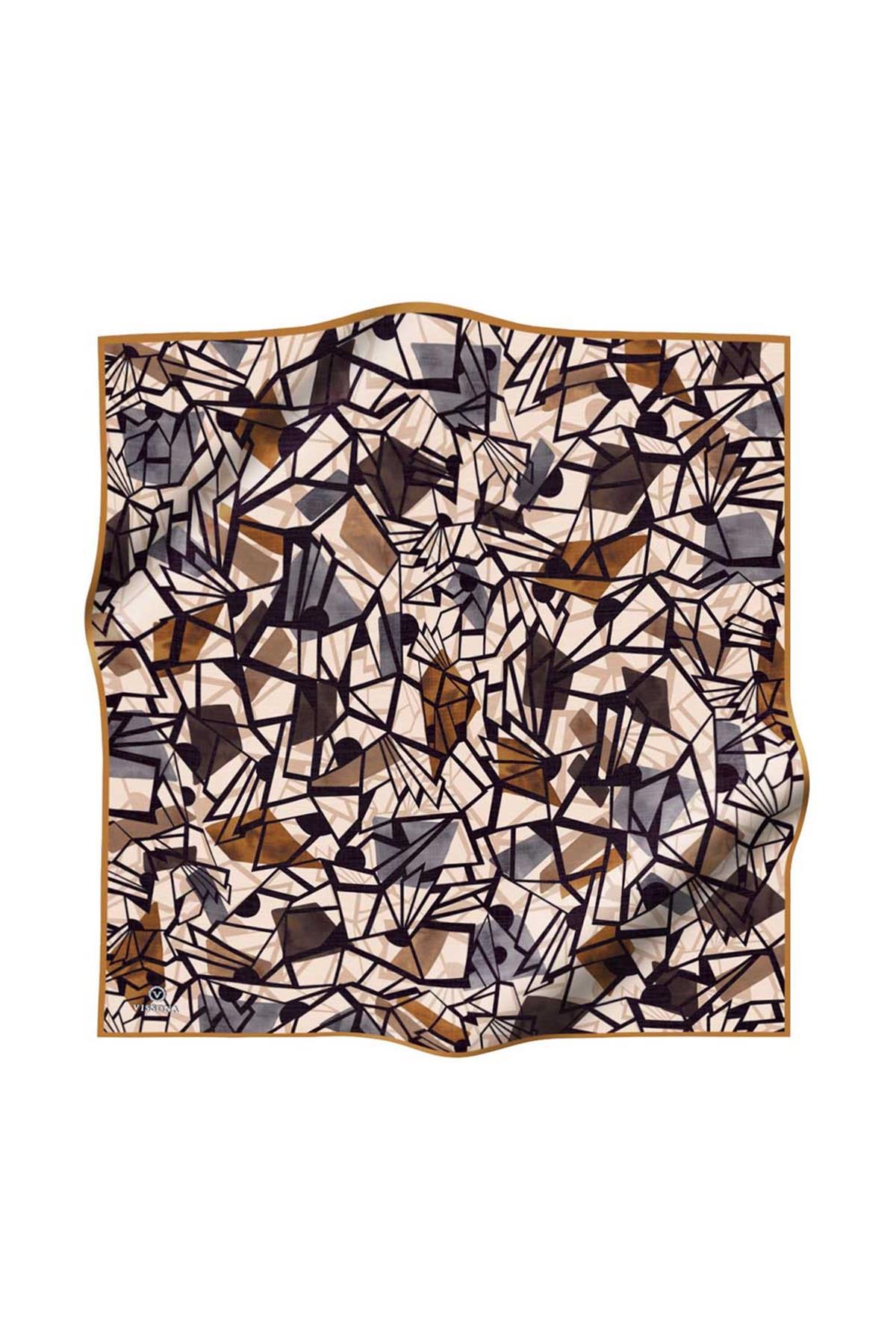 %100 Twill Renkli Petek Desenli Sütlükahve - Vizon Renkli 90x90 Eşarp Dikim Şekli: El Dikişii