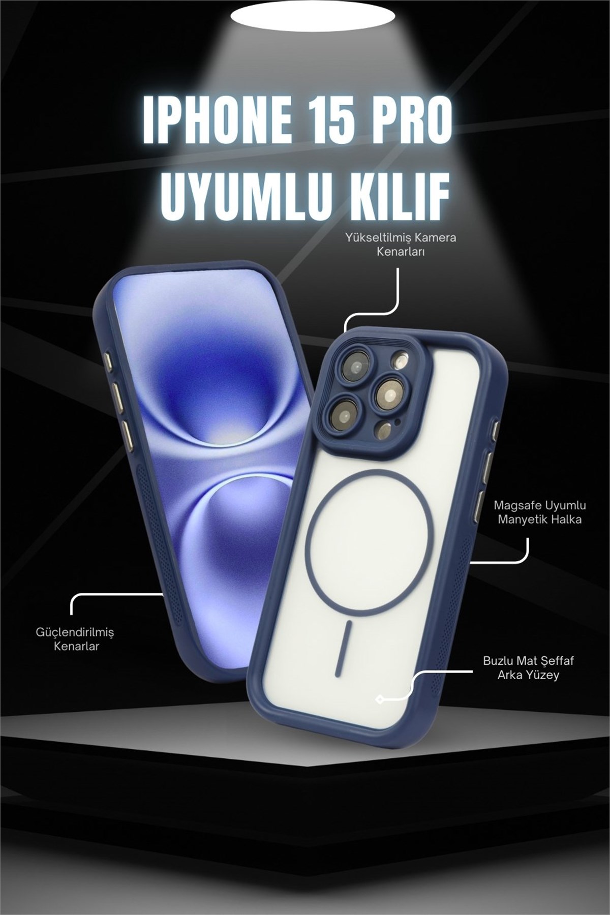 iPhone 16 Pro Kılıf – Kamera Korumalı – MagSafe Uyumlu – Lacivert Renk – Mat Silikon Telefon Kılıfı