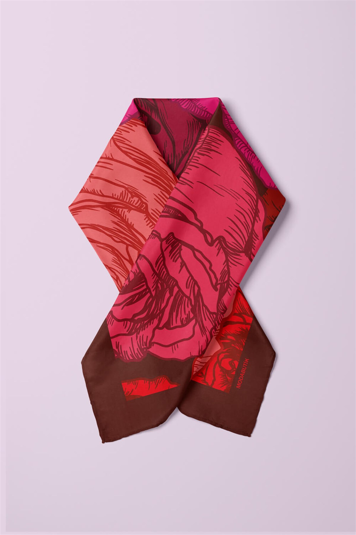 Violla F1  Kadın Gül Desenli Bandana 50x50 Kırmızı  DG0133-22