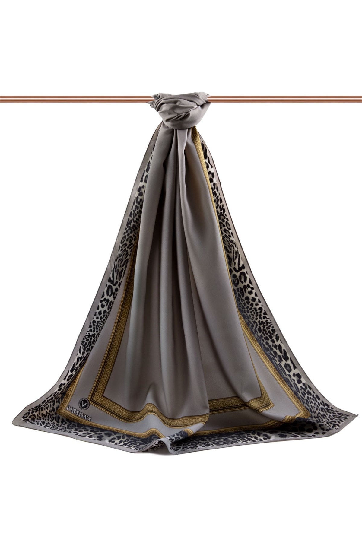 KREP LEOPAR BORDÜR DESENLİ GRİ RENKLİ 75X195 KIRIŞMAZ ŞAL