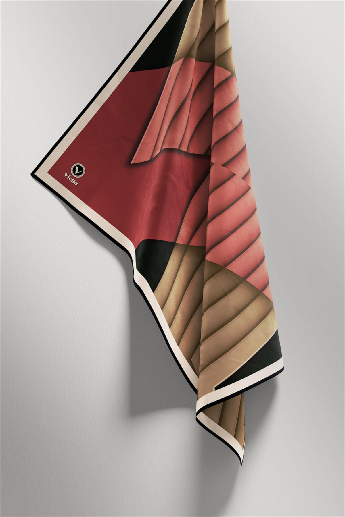 Rayon Zikzak Çizgi Desenli Gül Kurusu Renkli 90x90 Eşarp (İpek İçermez) Dikim Şekli : El Dikişi