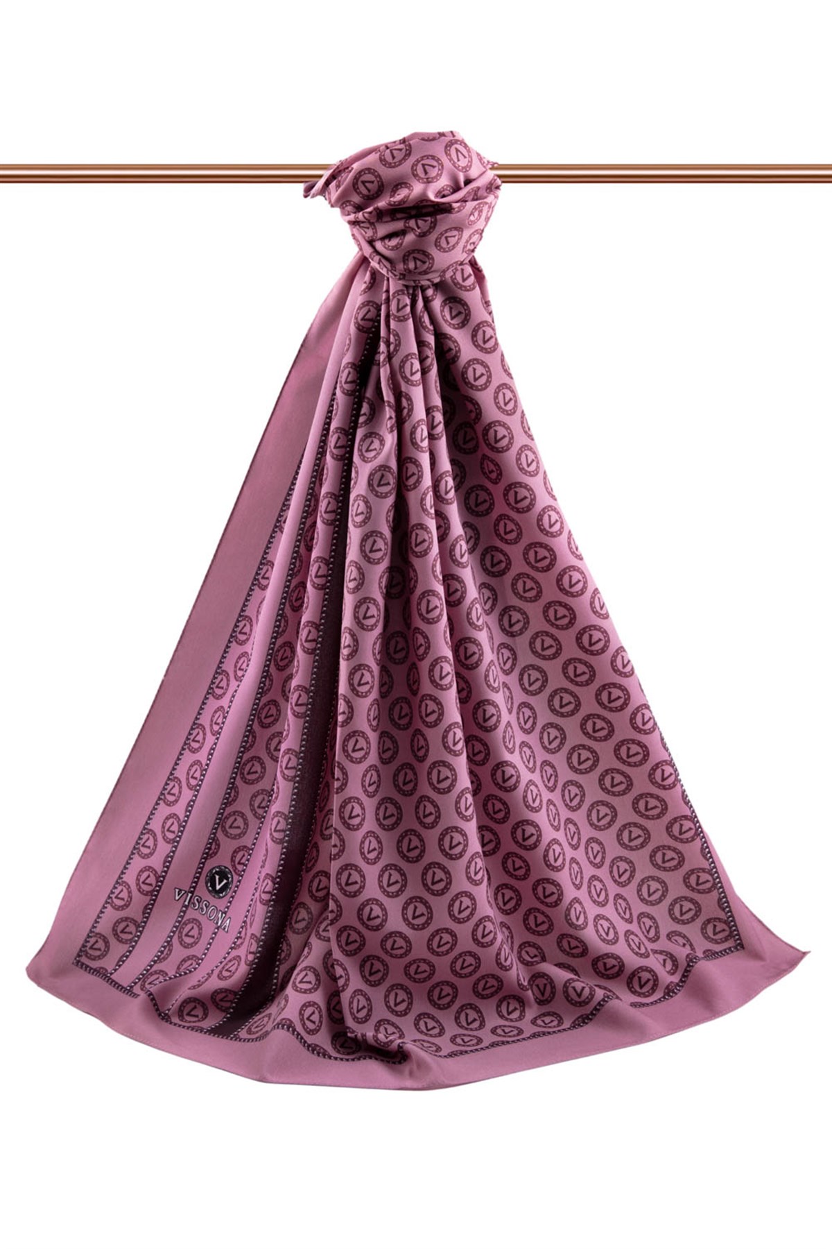 KREP DEGRADELİ MONOGRAM DESENLİ PUDRA RENKLİ 75X195 KIRIŞMAZ ŞAL