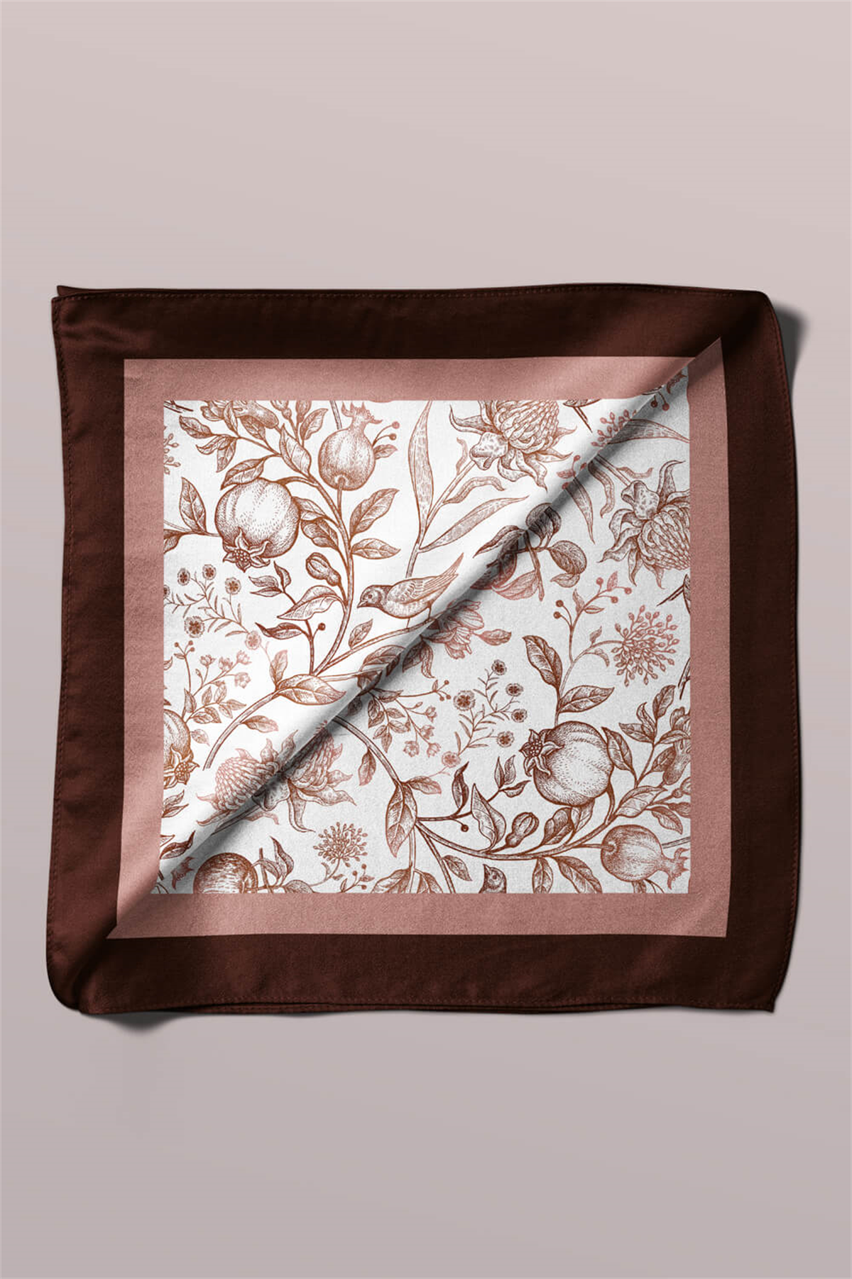 F94 Kadın Kahverengi Burgeon Desenli 50x50 Bandana HYL DG0942-22