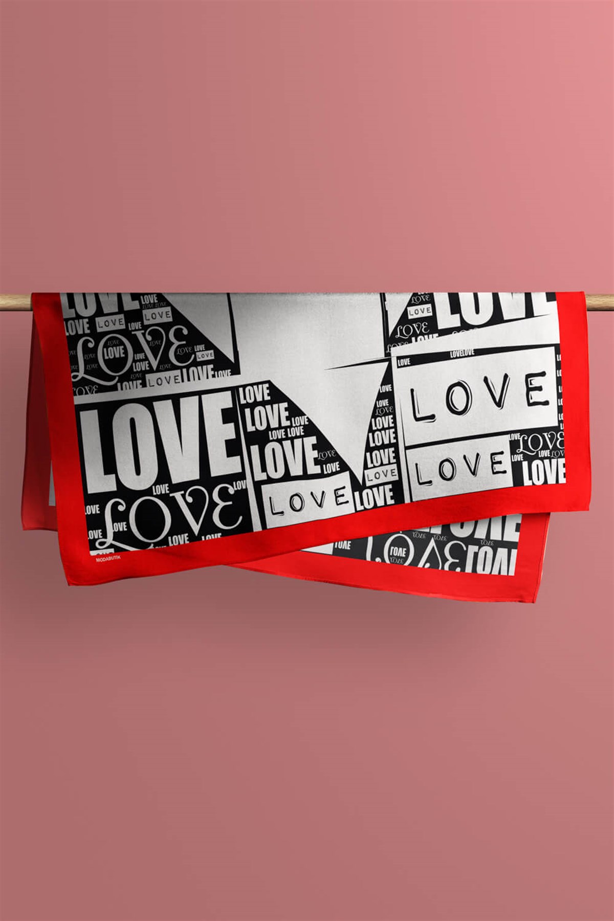 Violla A30 Kadın Love Desenli Bandana 50x50 Siyah Beyaz DG0135-22